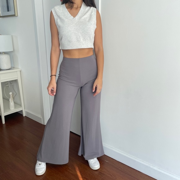 Vintage Pants - Vintage gray high waist wide leg minimalist trousers